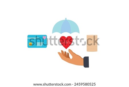 Health insurance policy concept, save your life, save yourself, save your family, healthcare concept. health insurance umbrella and heart flat design graphic elements. health and medical insurance 