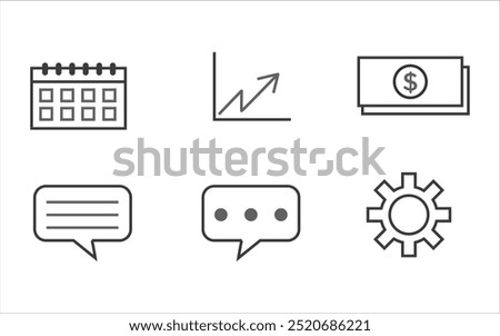 Calendar. rising. dollar. chat box and setting outline icons. graphic picture. high quality. illustration graphic vector design