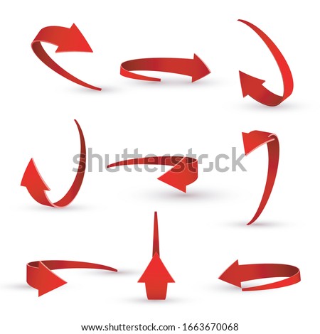 3D realistic red arrow twisted in various directions.