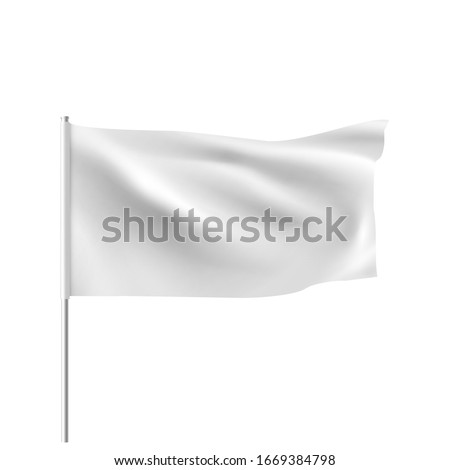 White flag waving in the wind. Realistic 3D horizontal vector flag template for advertising and design.