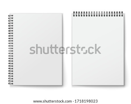 Blank closed realistic spiral notepad mockup isolated on white background.