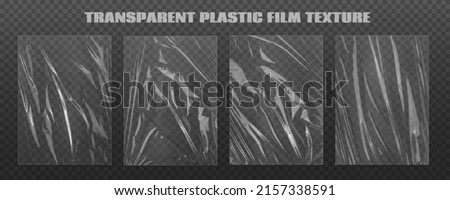 Realistic plastic wrap texture set. Stretched polyethylene cover