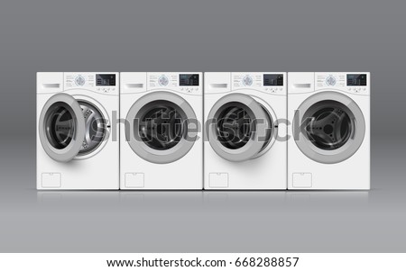 Vector illustration of  four  washers on grey background. Front view. Cover  template or  banner design.  