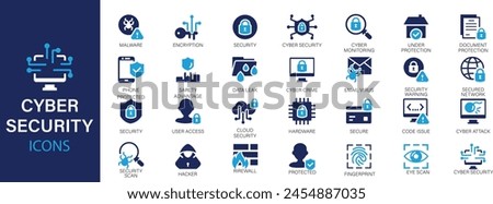 Cyber security icons set. Computer and internet security symbols icons set. Modern outline elements, graphic design concepts.