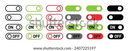 on off toggle buttons vector symbol set in green and red colors