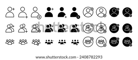 Add new user vector icon set. new member account symbol. New follow sign. create member profile.
