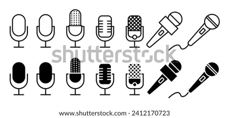 radio mic vector icon set. podcast interview voice record microphone vector symbol. mike button. speaker speech vintage  mic sign. singer music concert mike icon collection.