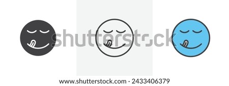Yummy Smile Emoji Isolated Line Icon Style Design. Simple Vector Illustration