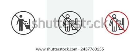 Do Not Litter in Toilet Sign Isolated Line Icon Style Design. Simple Vector Illustration