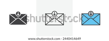 Email and Digital Mailbox Icons. Inbox, Download, and Web Email Symbols