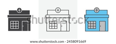 Local Pharmacy Icon Set. Community Drugstore Vector Symbol.