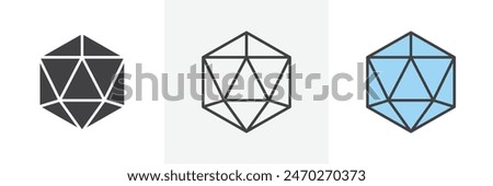 Dice d20 graphics. Die with 20 sides vector. 3D d20 polyhedron symbol.