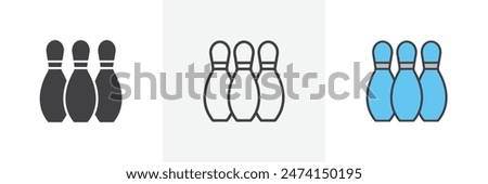 Bowling pins icon set. Bowling ball and skittles vector symbol. Bowling game icon.