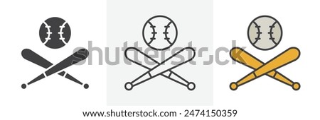 Professional Baseball Icons Set. Sportive Equipment Vector Symbol.