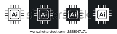 AI chip icons pack in black and white filled and outlined versions.