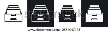 Archive icons pack in black and white filled and outlined versions.