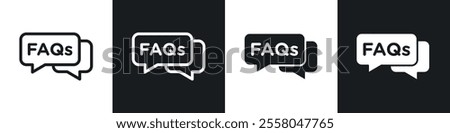 FAQs icons pack in black and white filled and outlined versions.