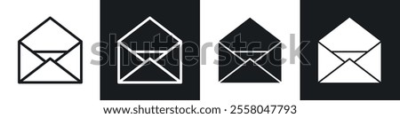 Envelope open icons pack in black and white filled and outlined versions.