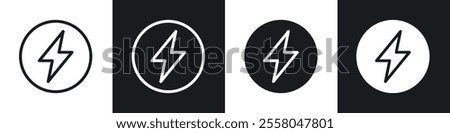 Electricity icons pack in black and white filled and outlined versions.