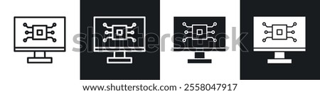 Computer science icons pack in black and white filled and outlined versions.