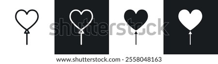 Heart balloon icons pack in black and white filled and outlined versions.