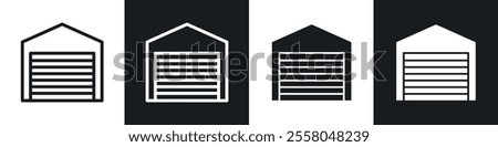 Garage icons pack in black and white filled and outlined versions.