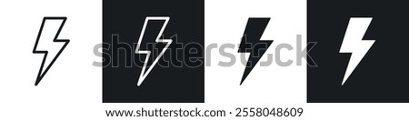 Lightning icons pack in black and white filled and outlined versions.