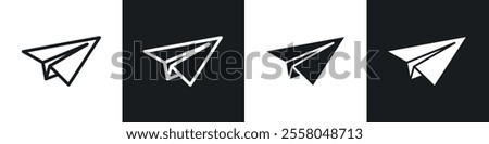 Paper plane icons pack in black and white filled and outlined versions.