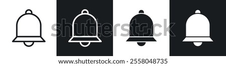 Notification bell icons pack in black and white filled and outlined versions.