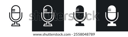 Microphone icons pack in black and white filled and outlined versions.