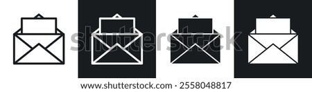 Mail icons pack in black and white filled and outlined versions.