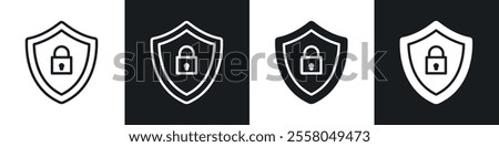 Security lock icons pack in black and white filled and outlined versions.