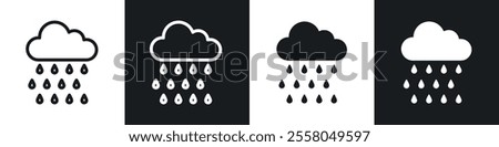 Rain icons pack in black and white filled and outlined versions.