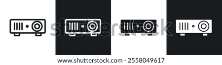 Projector icons pack in black and white filled and outlined versions.