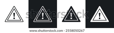 Warning triangle icons pack in black and white filled and outlined versions.