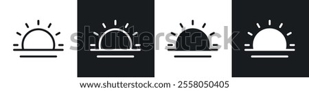 Sunrise icons pack in black and white filled and outlined versions.