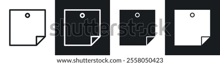 Sticky note icons pack in black and white filled and outlined versions.