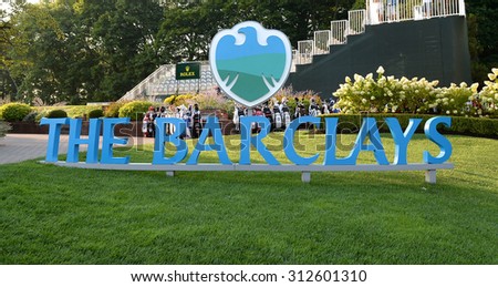 EDISON,NJ-AUGUST 30:The Barclays sign at the Plainfield Country Club welcomes the Tournament participants during the Barclays tournament held at the Plainfield Country Club in Edison,NJ,August 30,2015