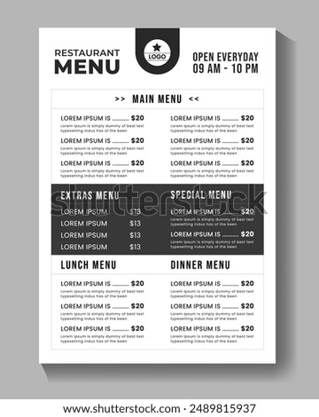 restaurant food menu poster and flyer design template