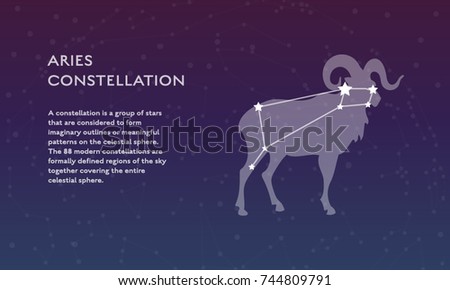 Aries zodiac constellation vector sign with silhouette. Modern poster design with place for text 