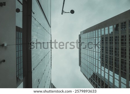 Similar – Image, Stock Photo Gloomy skyscraper facade with graphically cut hedge plant