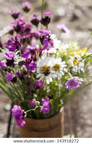Bouquet of wild natural flowers, selective focus