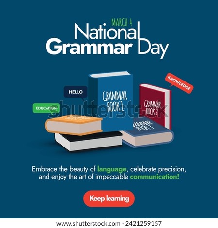 National Grammar Day. 4th March National Grammar day celebration banner with multiple cute books icons in different colours. Grammar day banner with cute books vector illustration. 
