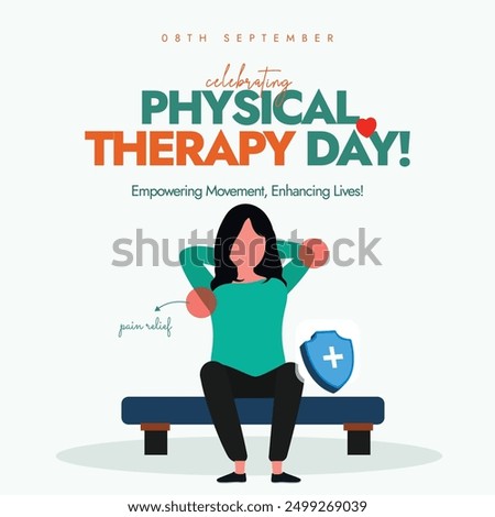 Physical therapy day. World Physical Therapy day celebration banner with a girl sitting on a bench doing stretching. The day is to raise awareness about the critical role of physical therapists.