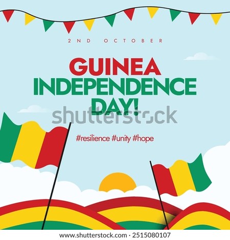 Guinea Independence Day background, banner, post design. 2nd October Independence day of Guinea celebration banner with its flags, abstract art elements in flag colours. Freedom conceptual post design