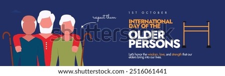 International day of the Older Persons cover banner, background, post. 1st October Older persons day celebration cover banner with three old male friends with white friends. 