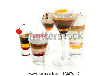 Various kinds of coffee cocktails isolated on white