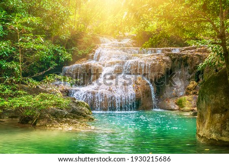 Forest and waterfall at Ton Nga Chang Waterfall, Songkhla, Thailand. Tourustic attraction and famous sightseeng, natural outdoor jungles landscape Stok fotoğraf © 