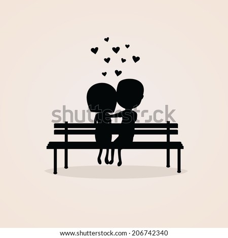 Silhouette Of A Couple Sitting On A Bench Stock Vector Illustration ...