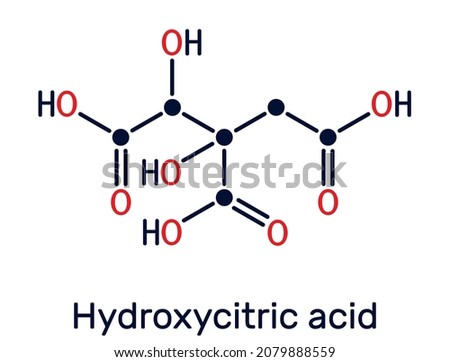 Hydroxycitric acid, HCA molecule. It is derivative of citric acid, is found in tropical plants Garcinia cambogia, Hibiscus sabdariffa. Skeletal chemical formula. Vector illustration